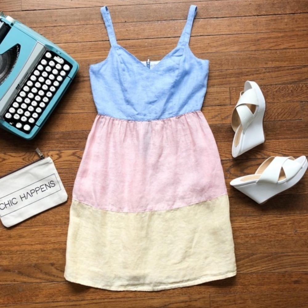 CYNTHIA ROWLEY Pastel Color Blocked Linen Dress M